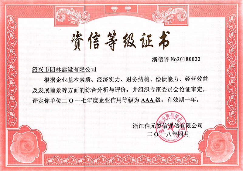 2018年資信(xin)AAA證(zheng)書(shu)